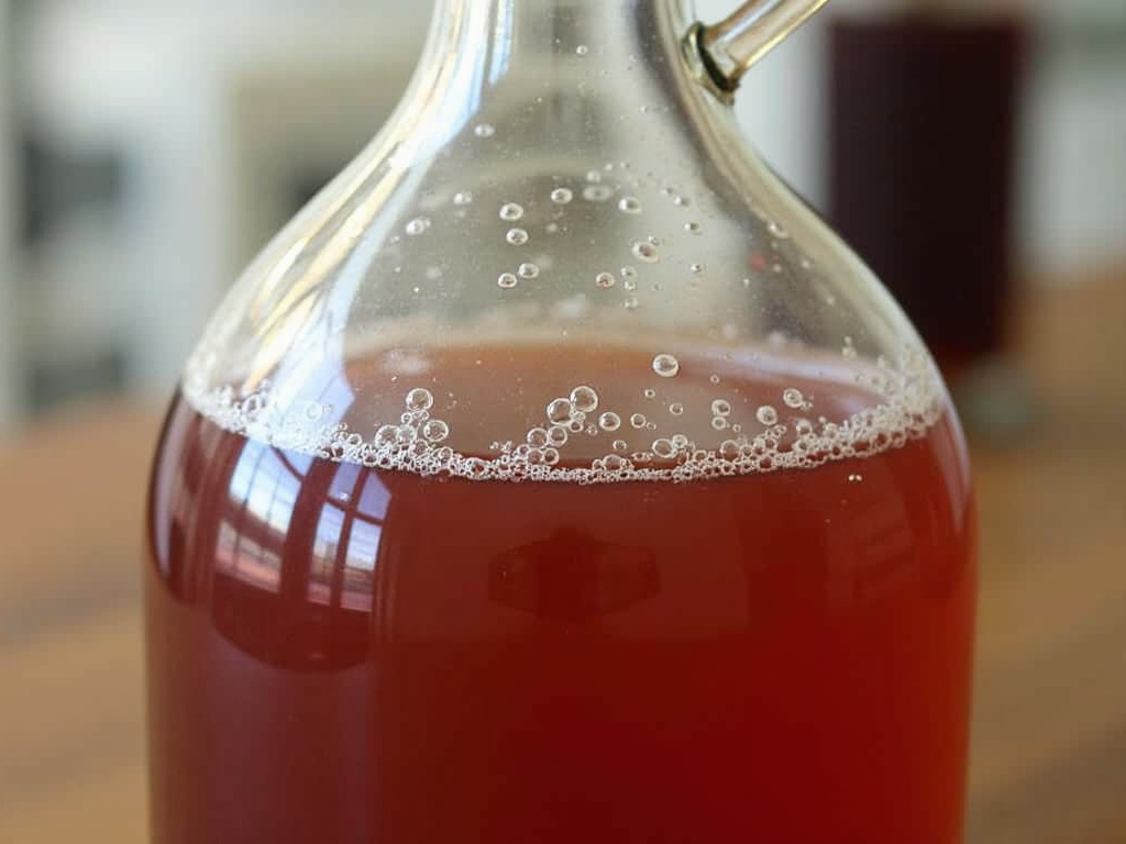 Fermenting grape juice in a carboy.