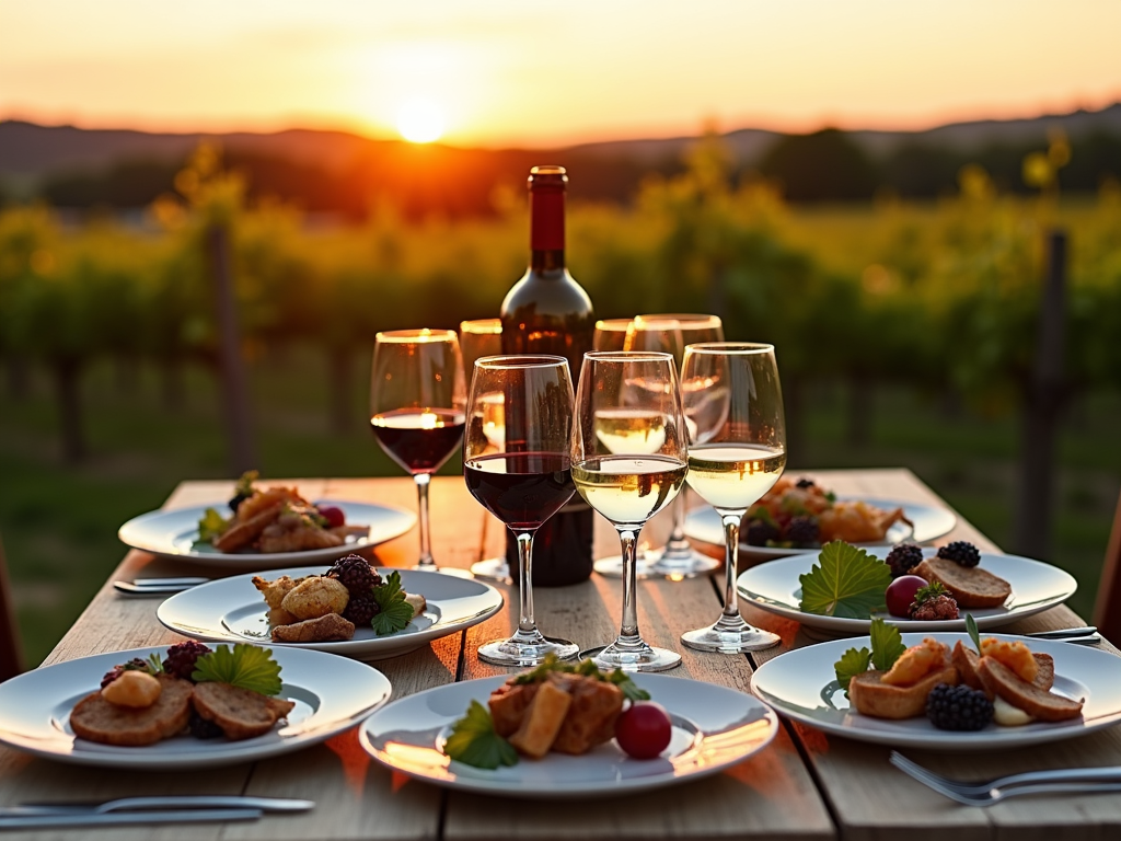 Wine tasting setup with food pairings