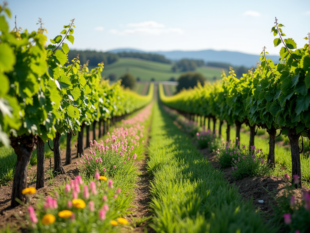 Biodiverse organic vineyard with cover crops