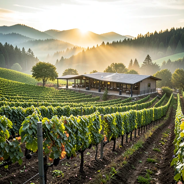 Gran Moraine estate vineyard overlooking the Willamette Valley hills