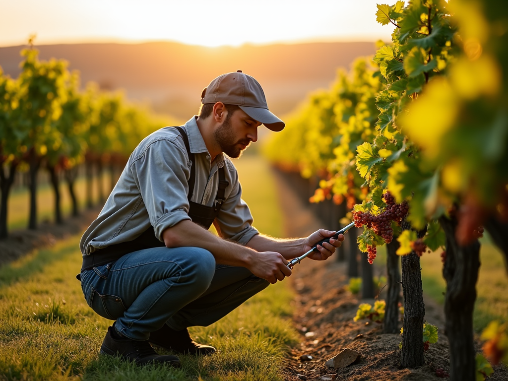 A dedicated vineyard worker pruning the vines, ensuring the highest quality grapes for Jackson Family Wines.