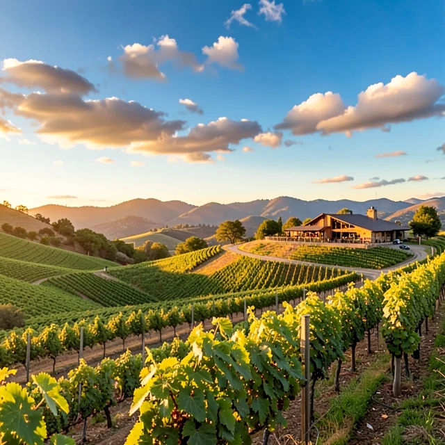 Sonoma Valley vineyards landscape at sunset