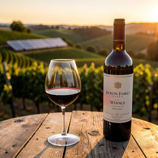 Sustainable wine tasting with Jackson Family Wines bottle and glass overlooking vineyards