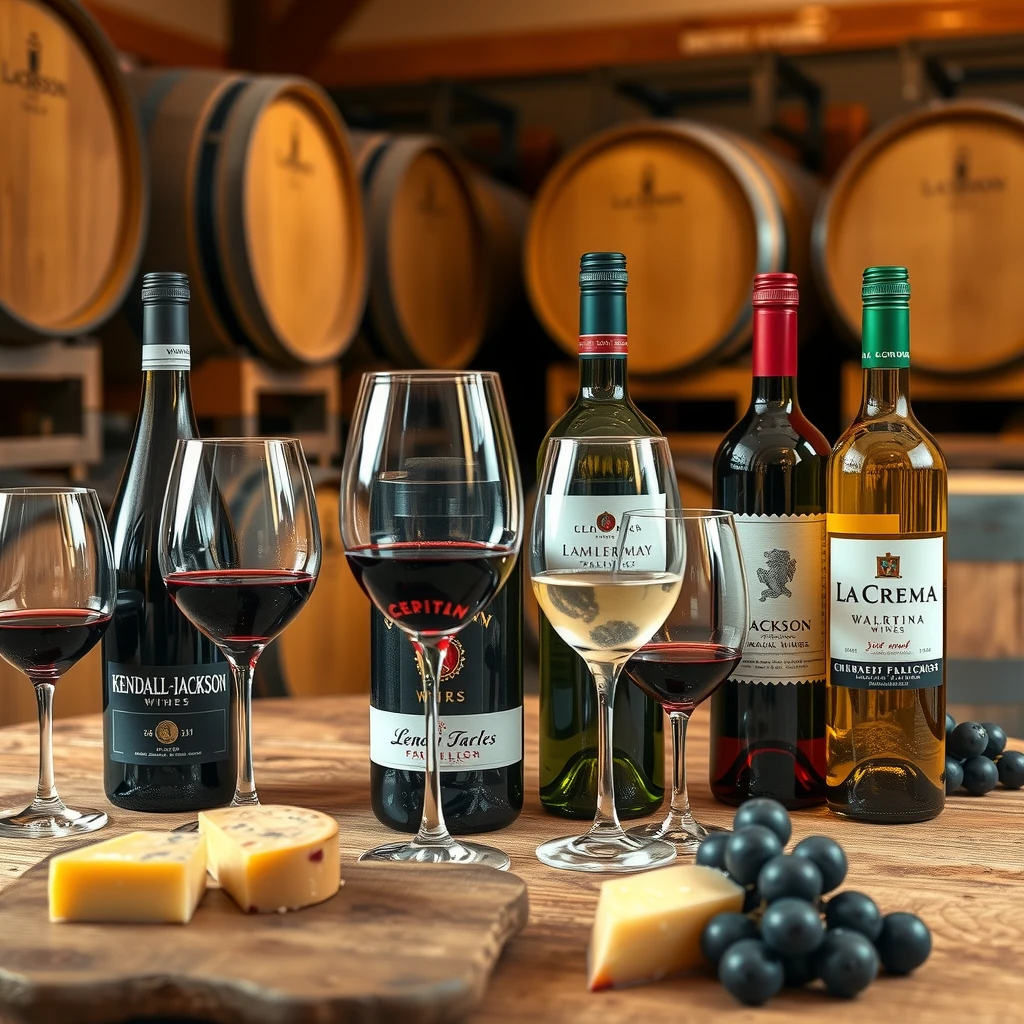 Wine tasting setup with Jackson Family bottles