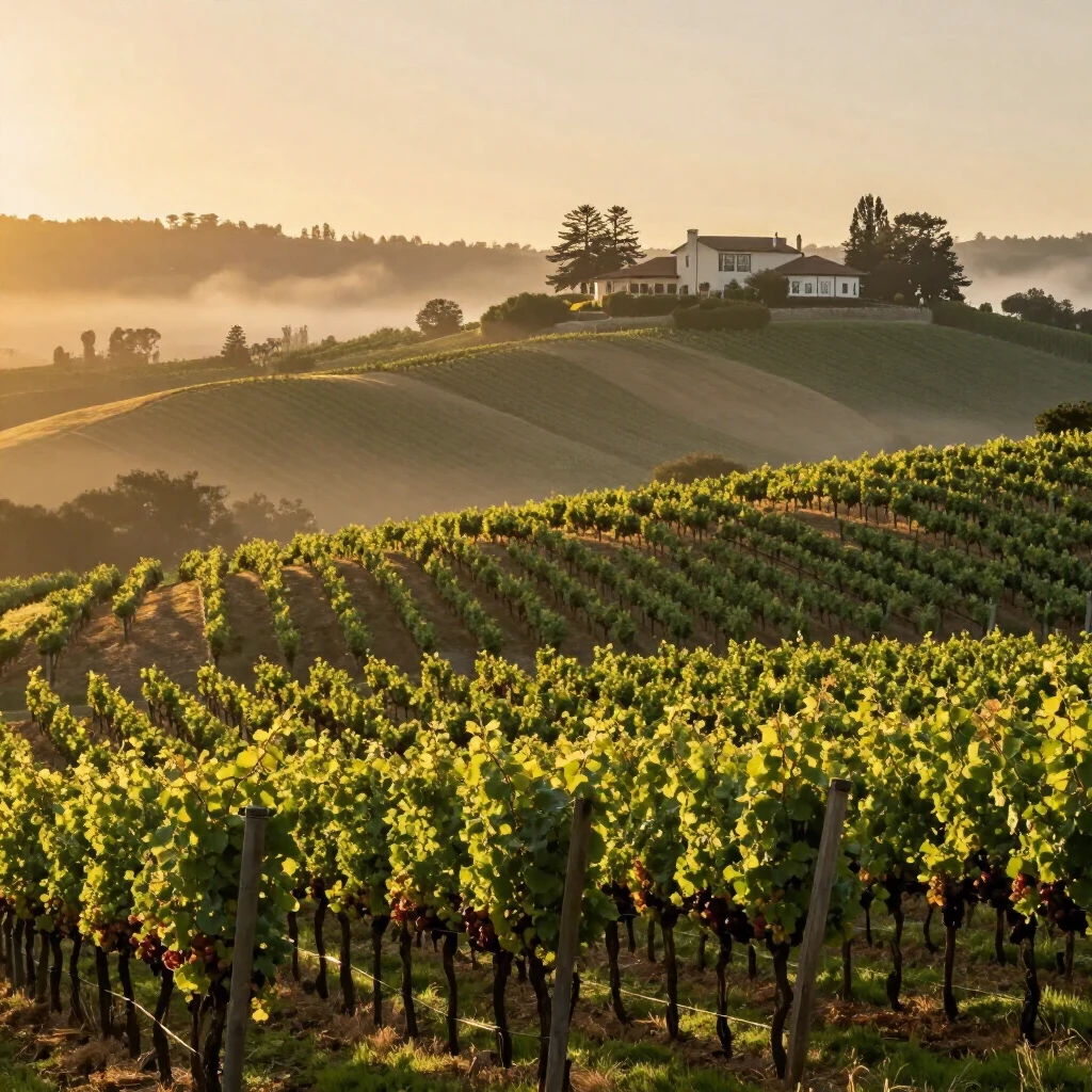 Vérité winery vineyards in Sonoma County at sunset