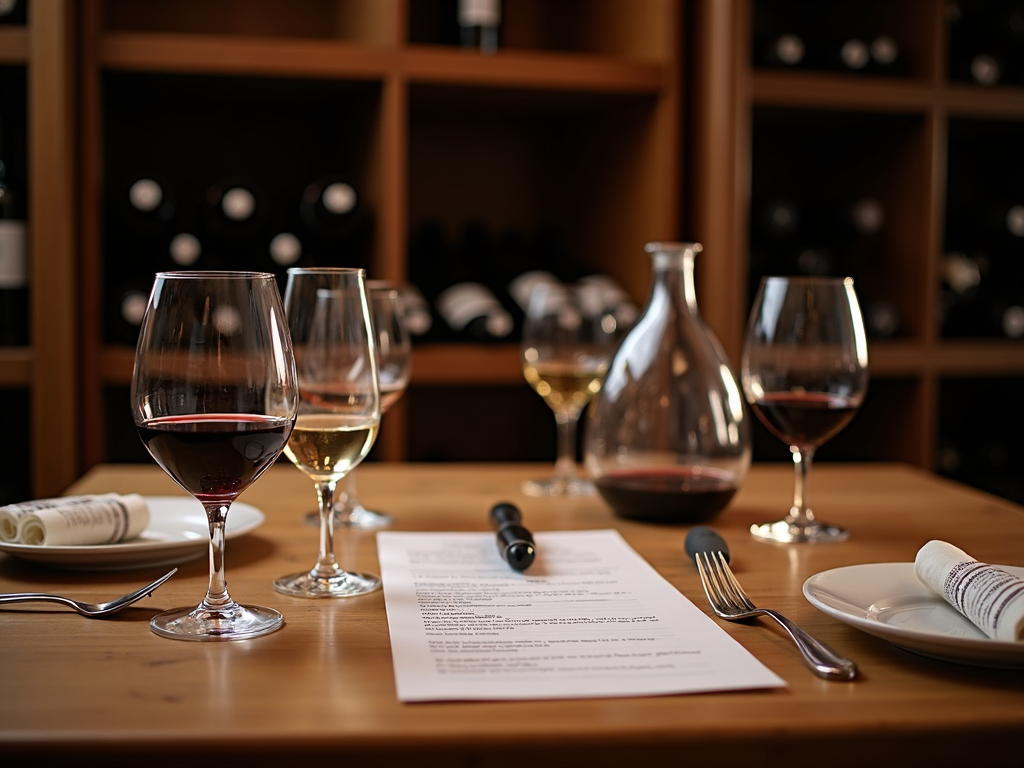 Wine tasting setup with glasses and tasting notes