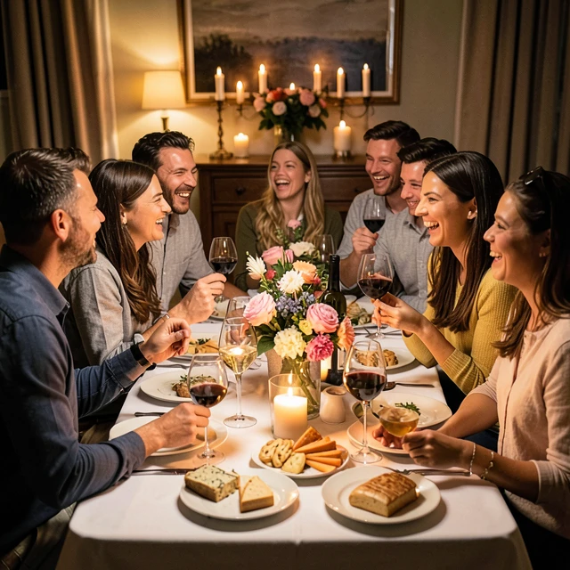 Friends enjoying a wine and cheese party together