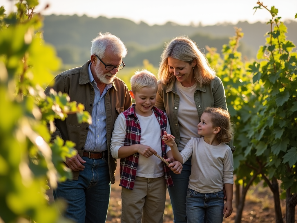 Family working together in a vineyard