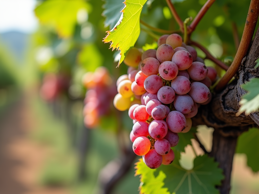 Ripe grapes on the vine in an organic vineyard.