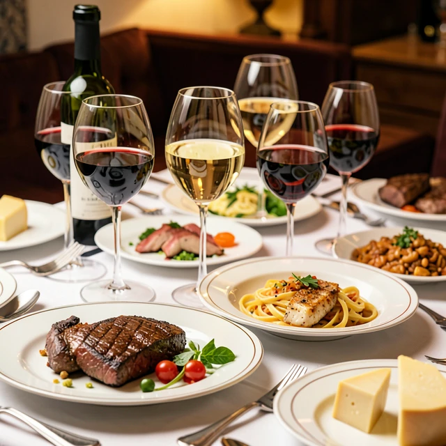 Elegant dinner table showcasing perfect wine pairings with different meals