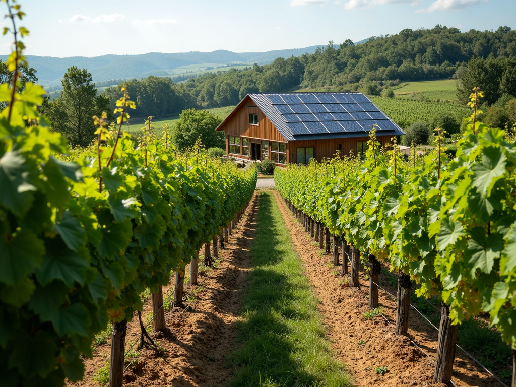 A sustainable vineyard showcasing eco-friendly winemaking practices.