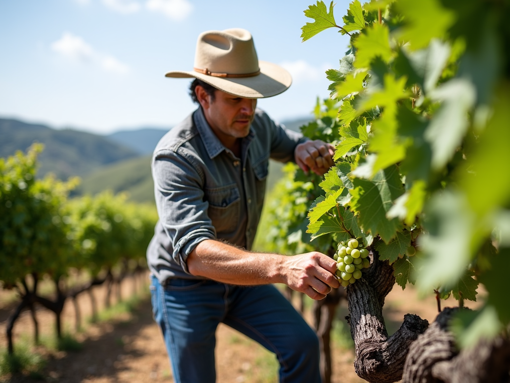 Farmer pruning grapevines sustainably