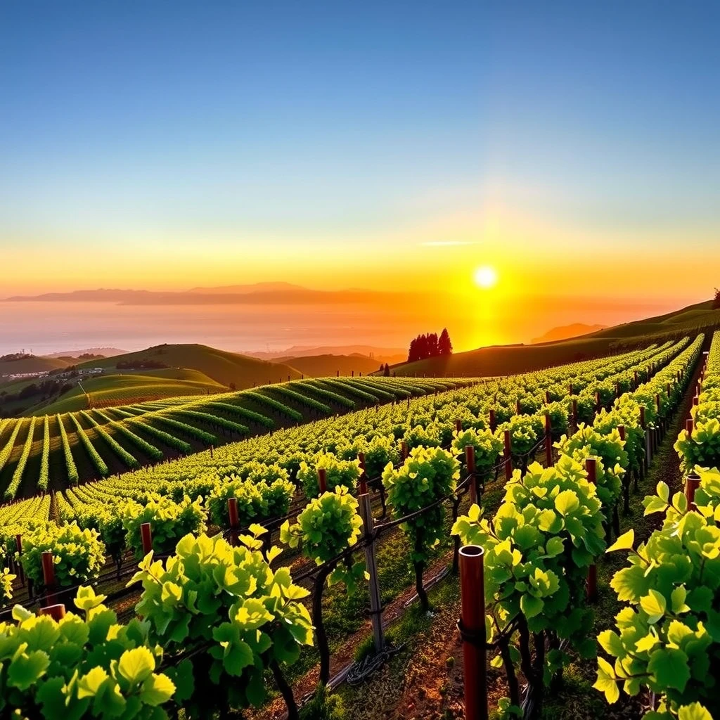 Scenic California vineyard of Jackson Family Wines during sunset