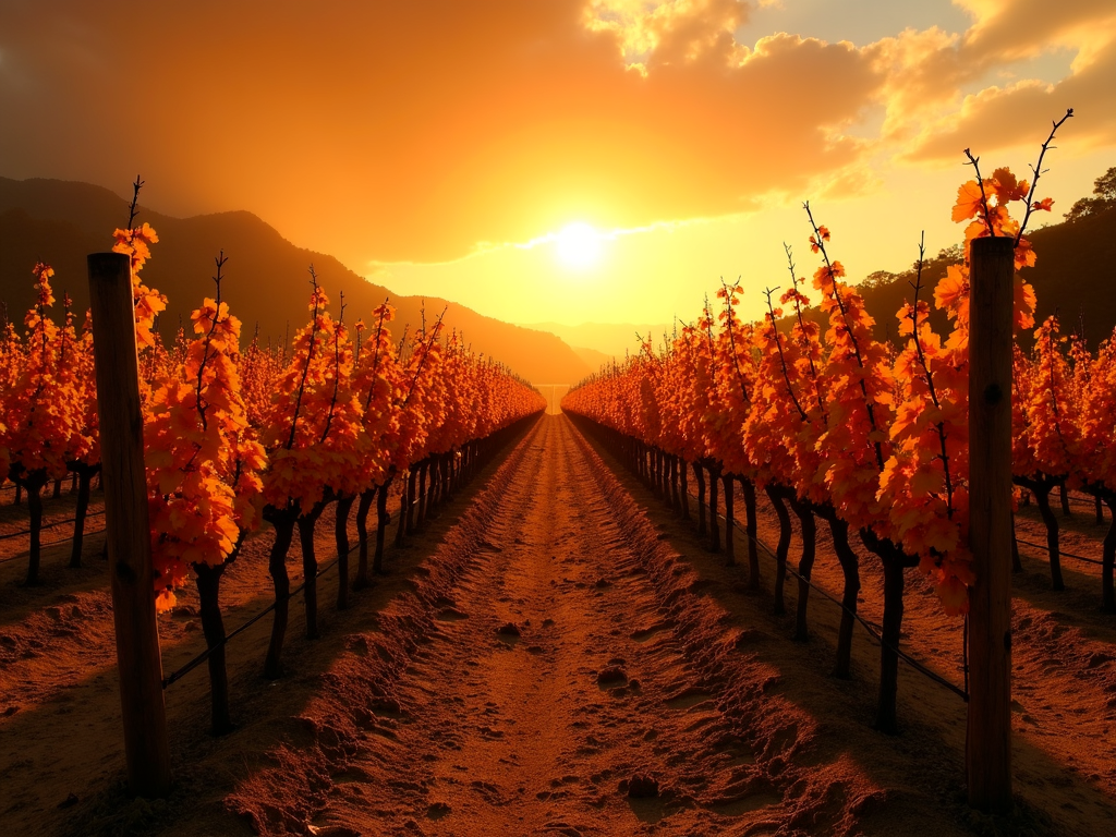 A Napa Valley vineyard suffering from intense heat, showing the effects of climate change on grapevines.