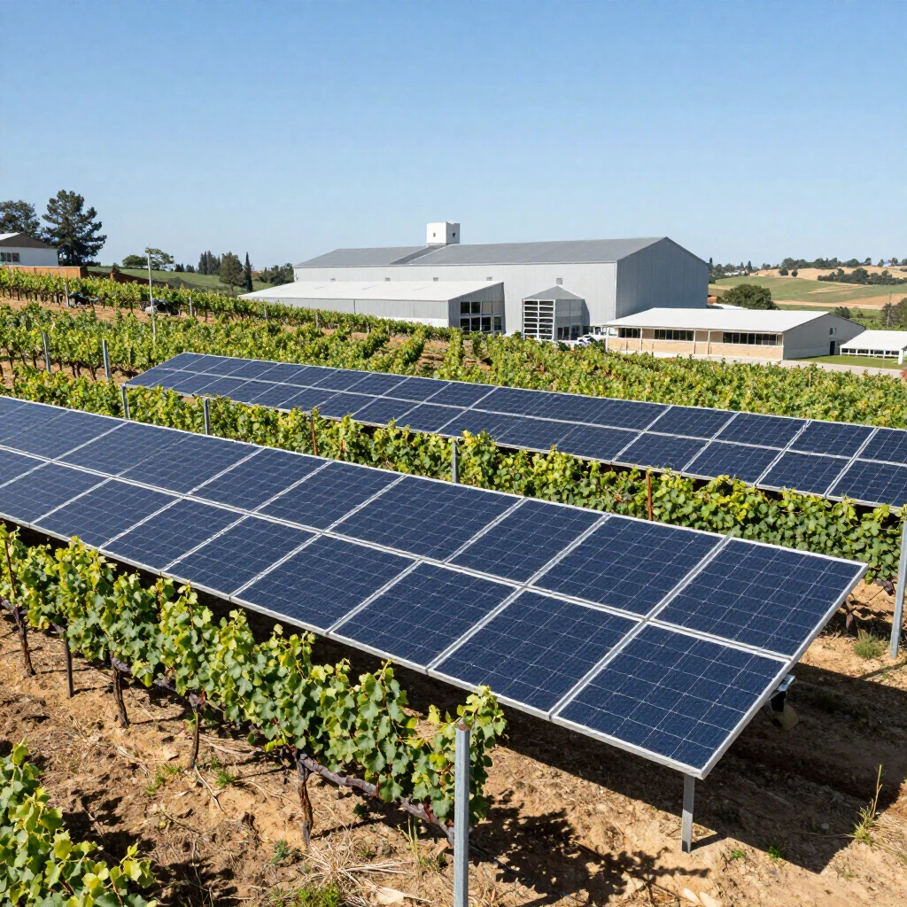 Solar panels powering sustainable operations at Jackson Family Wines vineyards