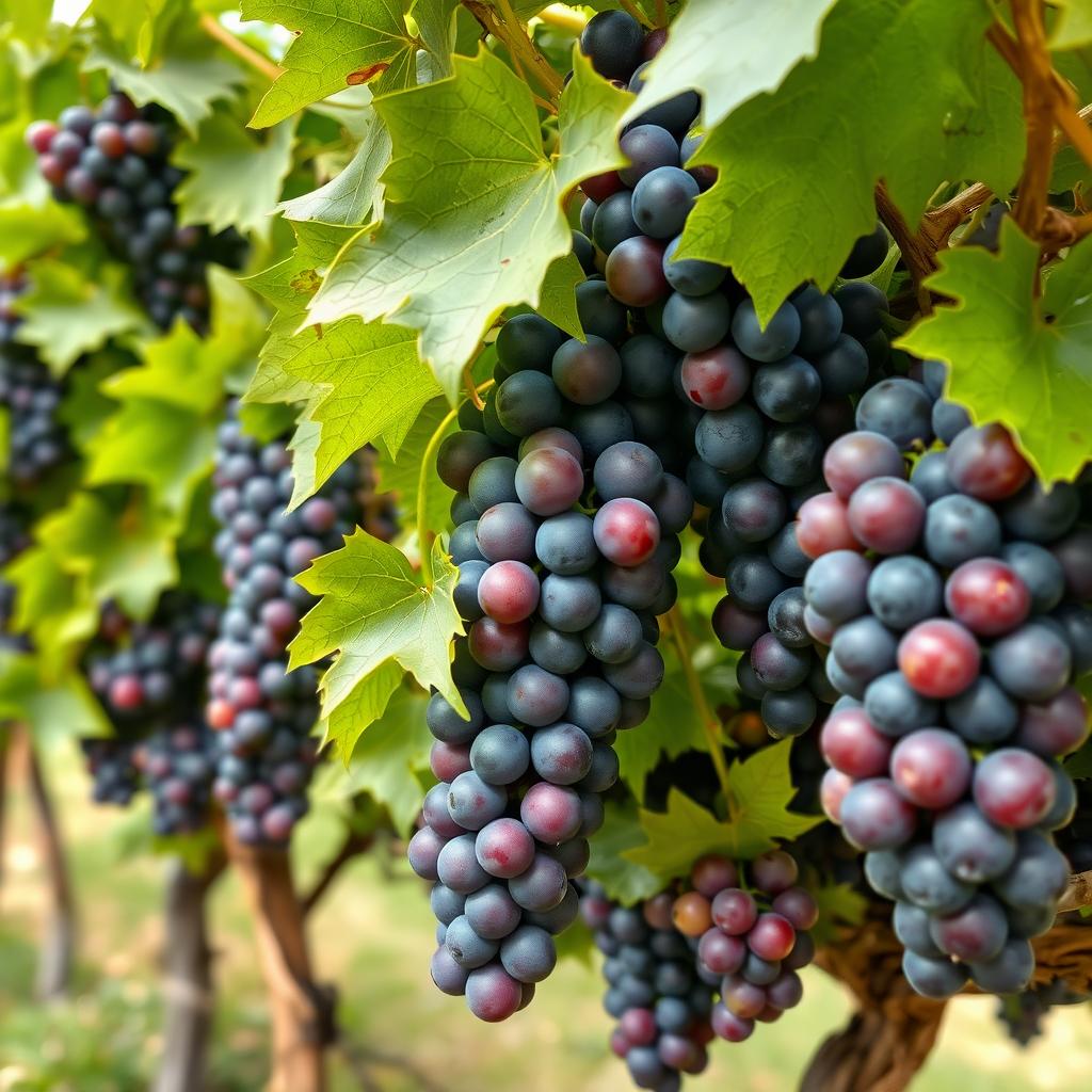 Healthy grapevines with ripe grapes.