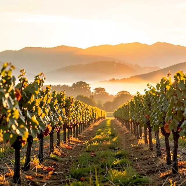 Beautiful California vineyard at sunset, home to Jackson Family Wines Pinot Noir grapes
