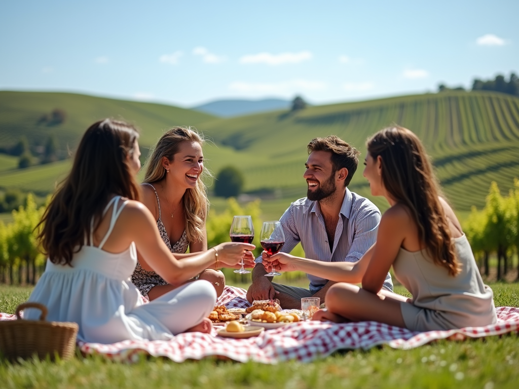 Friends enjoying sustainable wine outdoors