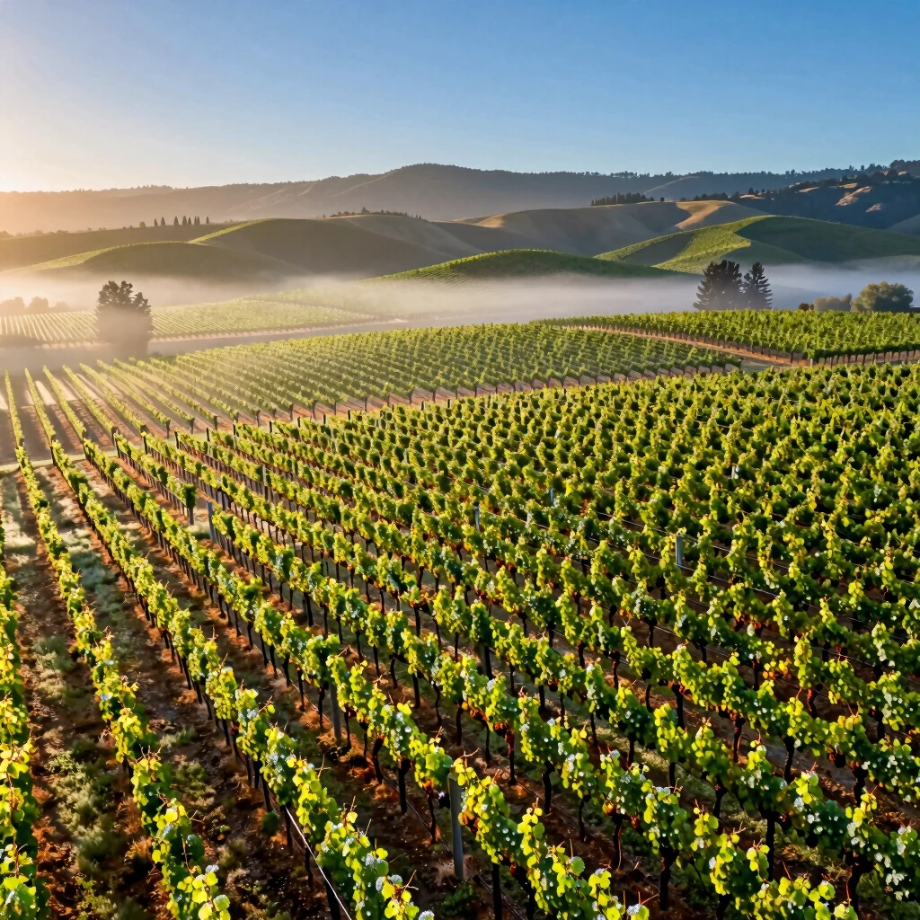 Aerial sunrise over Jackson Family Wines' organic vineyards in Napa Valley