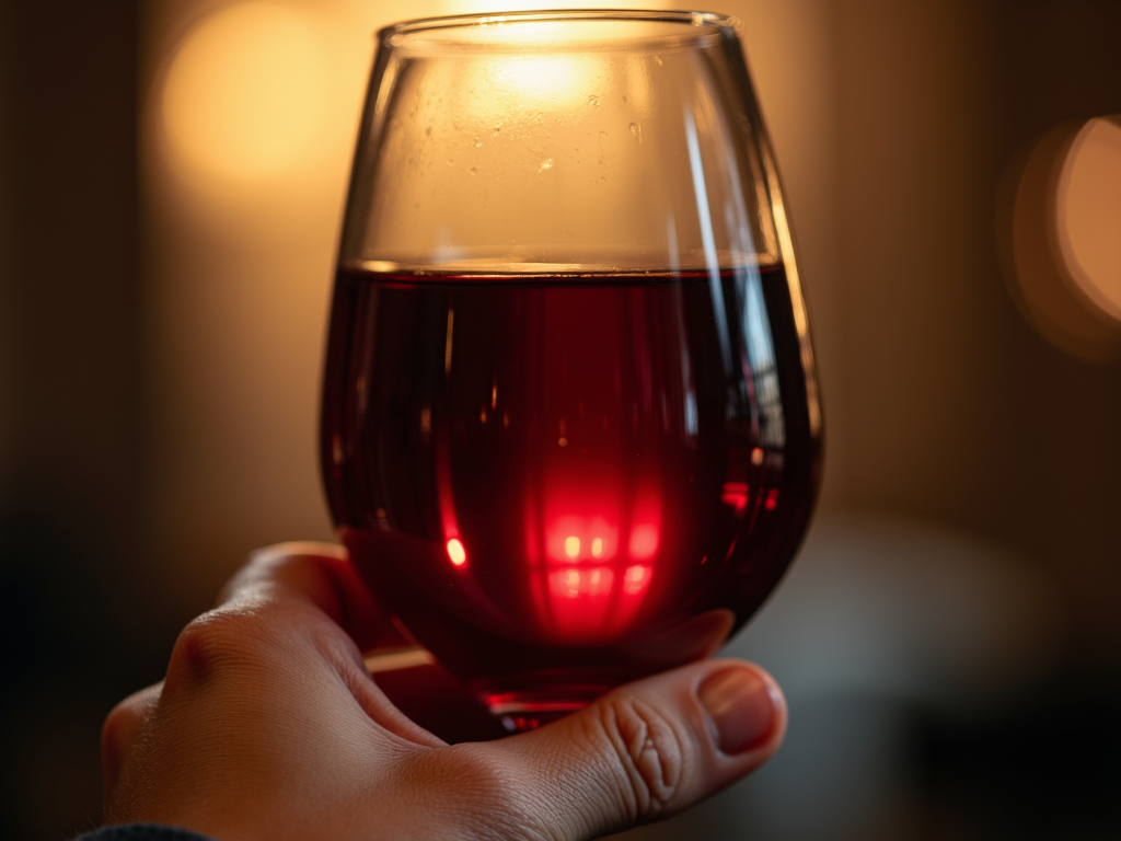 Observing the color of red wine in a glass