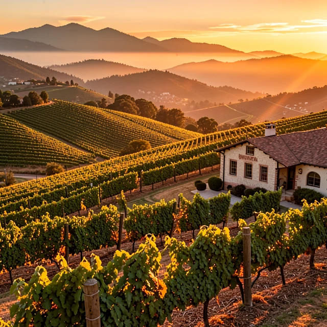 Stunning Napa Valley vineyards at sunset