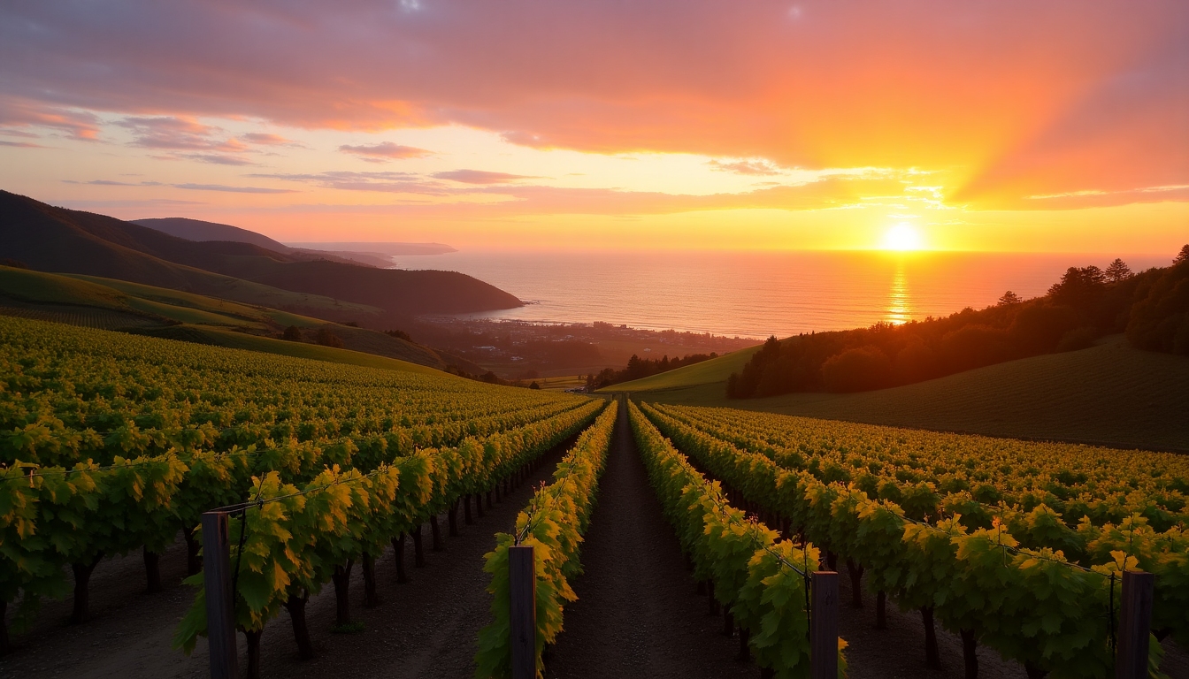 Sonoma Coast vineyards at sunset