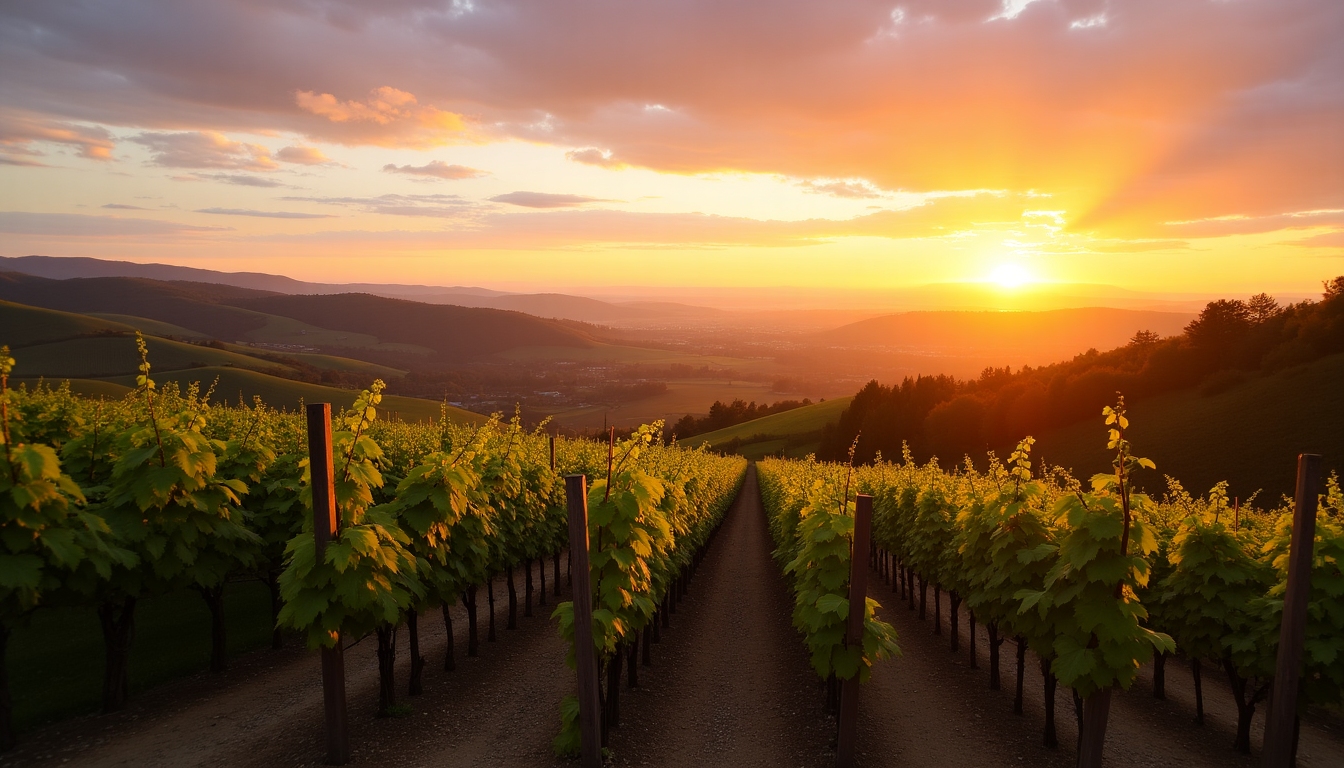 Sonoma County vineyards at sunset