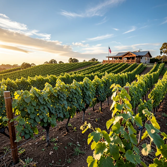 Kendall-Jackson flagship vineyard in Sonoma under golden sunset light