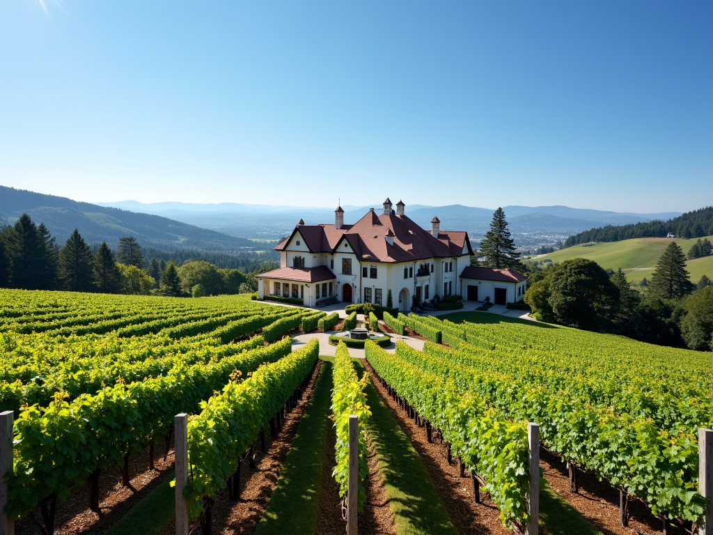 Beringer Vineyards estate with historic Rhine House and vineyards