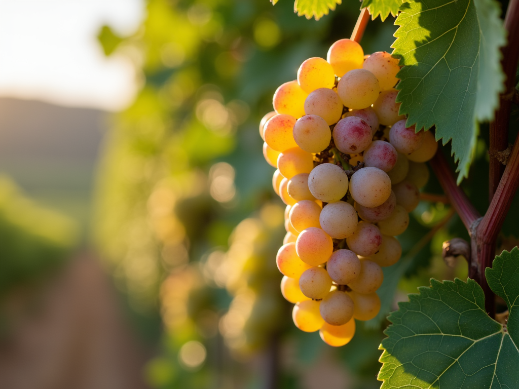 A close-up of grape clusters on the vine, ripe and ready for harvest at Beringer Vineyard.