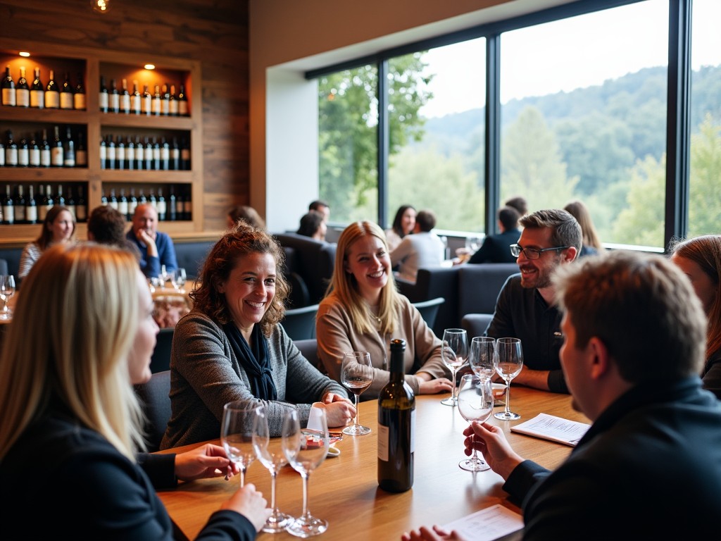 Visitors enjoying a wine tasting session inside Beringer's modern-tasting room.