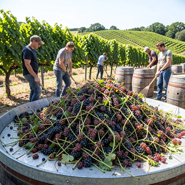 Grape pomace collected at a winery for sustainable upcycling