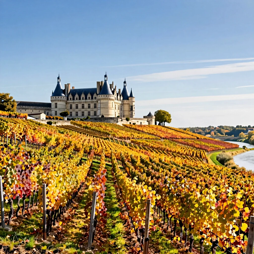 Scenic Bordeaux vineyards with chateau overlooking the landscape