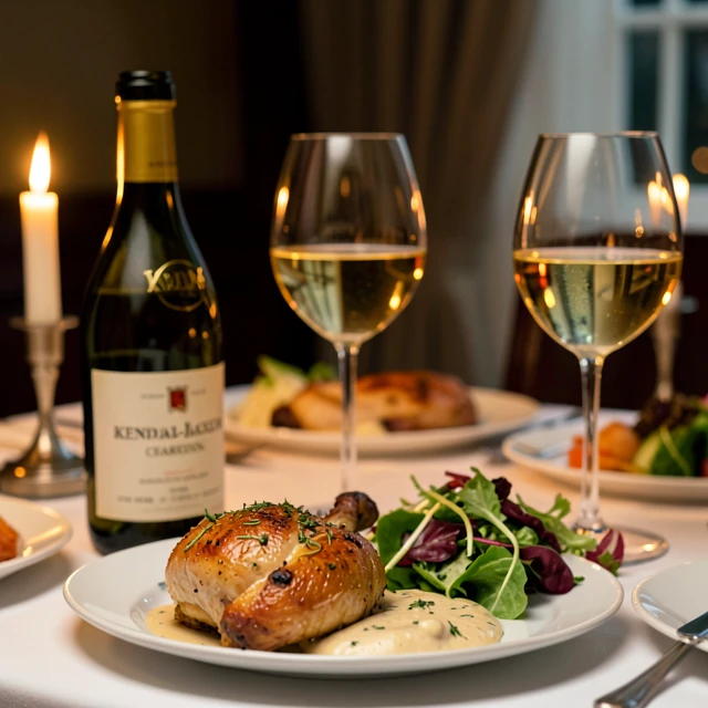 Elegant table setting with Kendall-Jackson Chardonnay paired with roasted chicken dinner