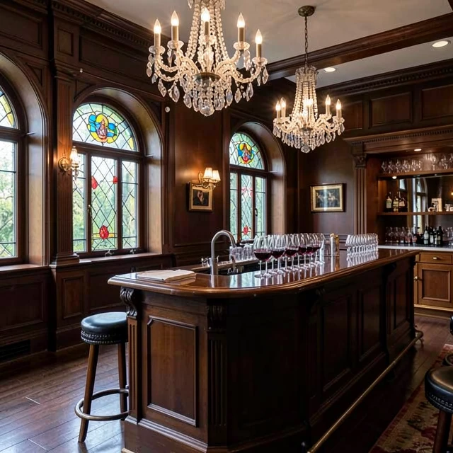 Historic tasting room inside Beringer Vineyards' Rhine House