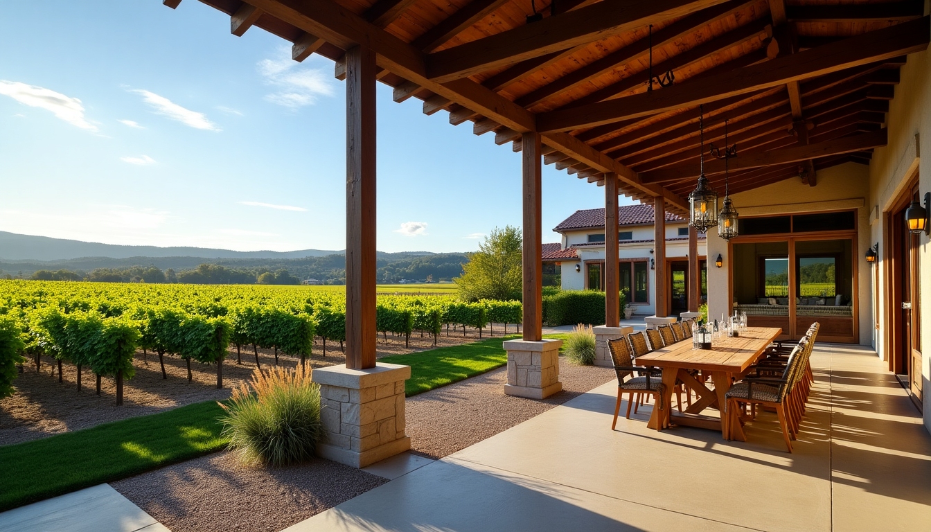 A family winery in Napa Valley with rustic architecture and surrounding vineyards.