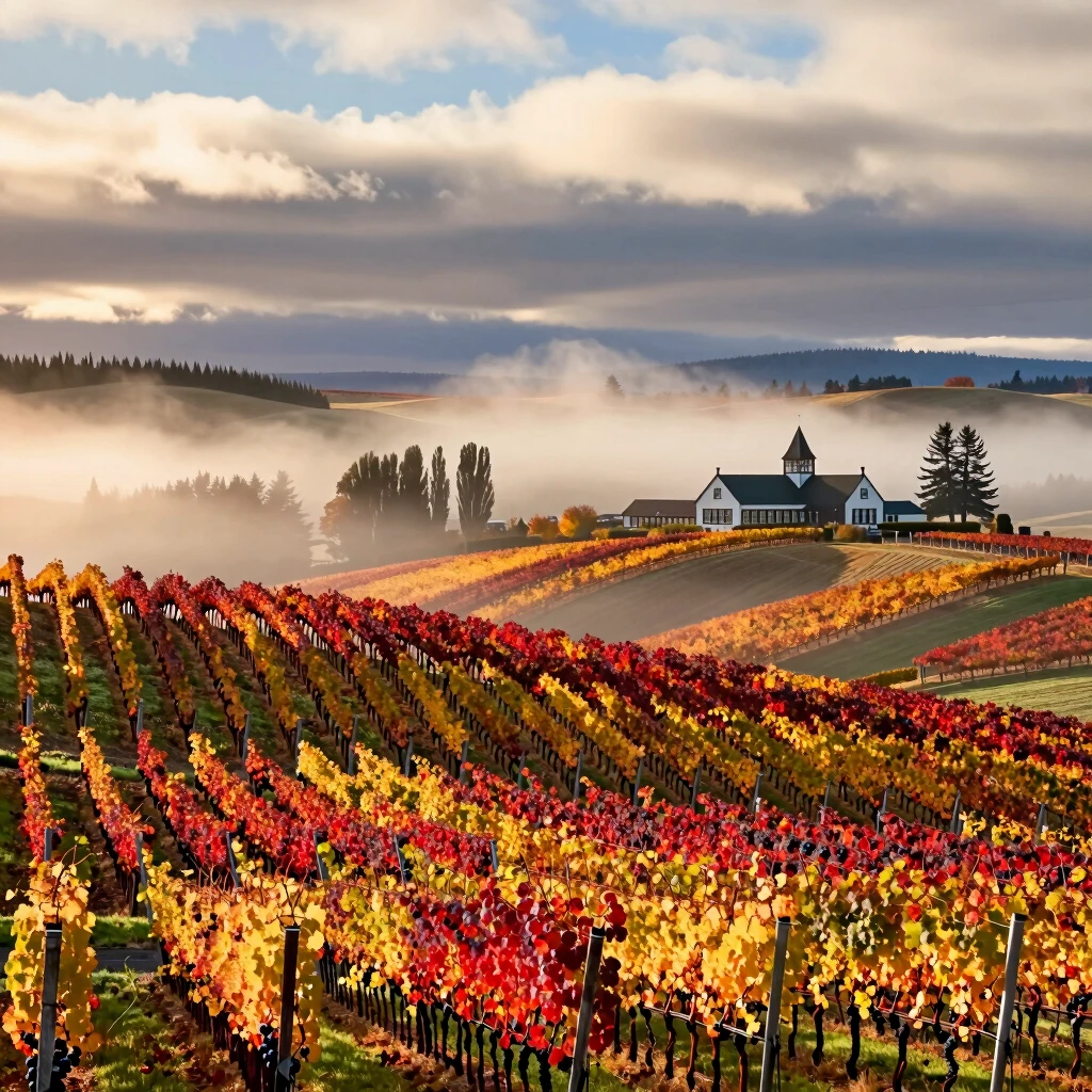 Scenic view of Willamette Valley vineyards in autumn