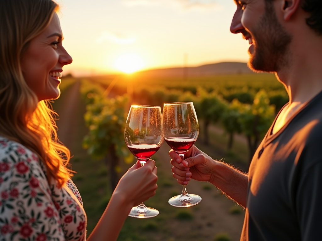 Wine lovers toasting at a sustainable winery