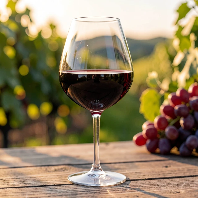 Glass of organic red wine highlighting its natural color and clarity