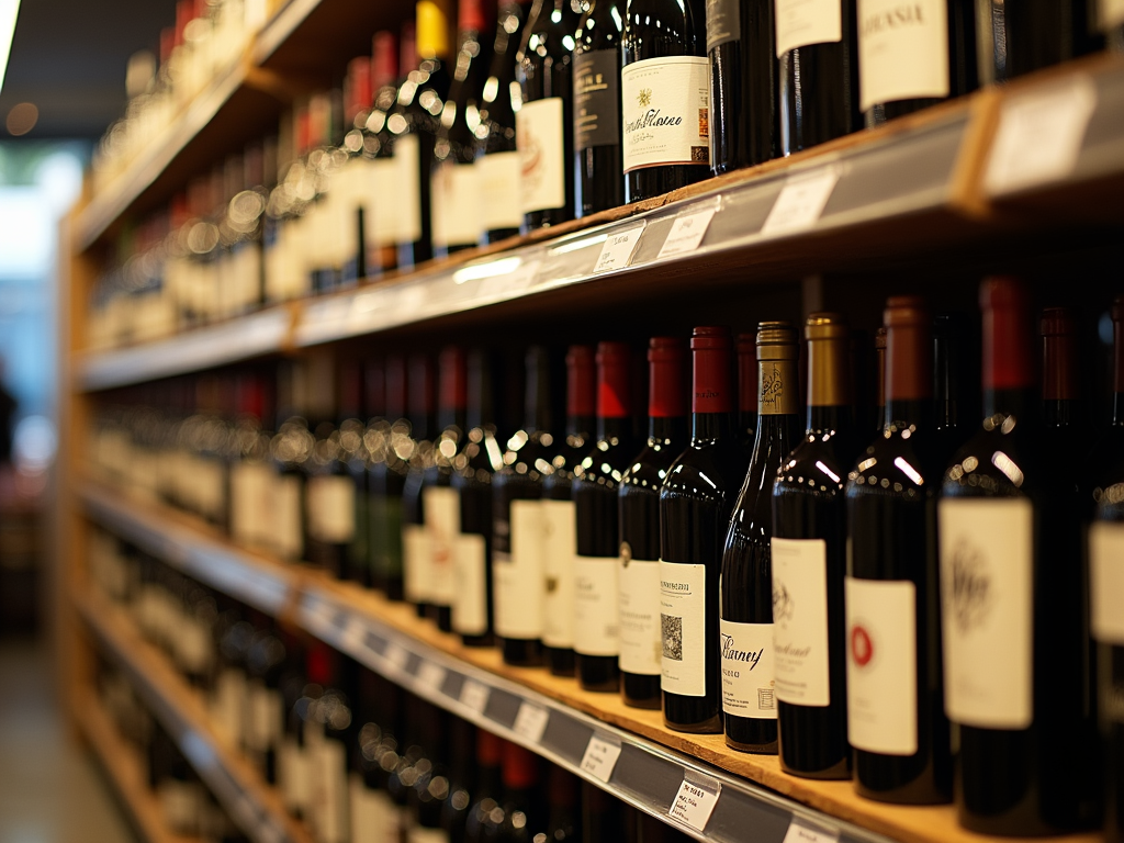 Wine selection in a store with different price points