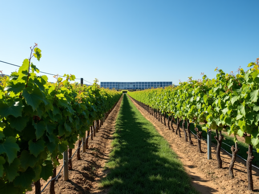 Sustainable vineyard with solar panels