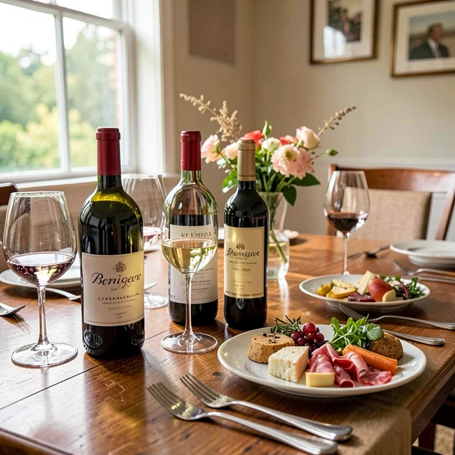 Casual home dining table with wine bottles and appetizers ready for everyday entertaining