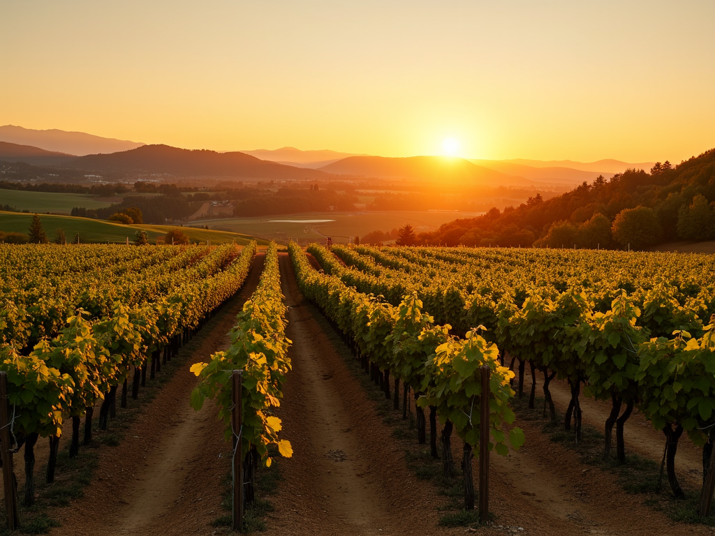 California vineyard at sunset