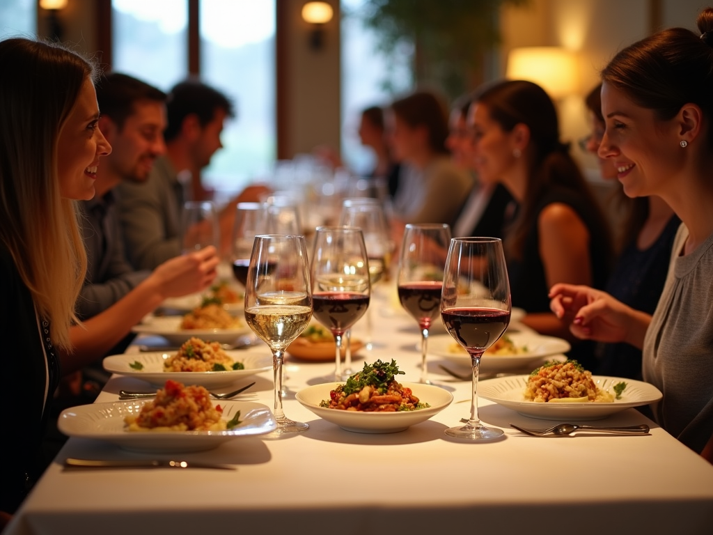 A wine pairing dinner at a restaurant.