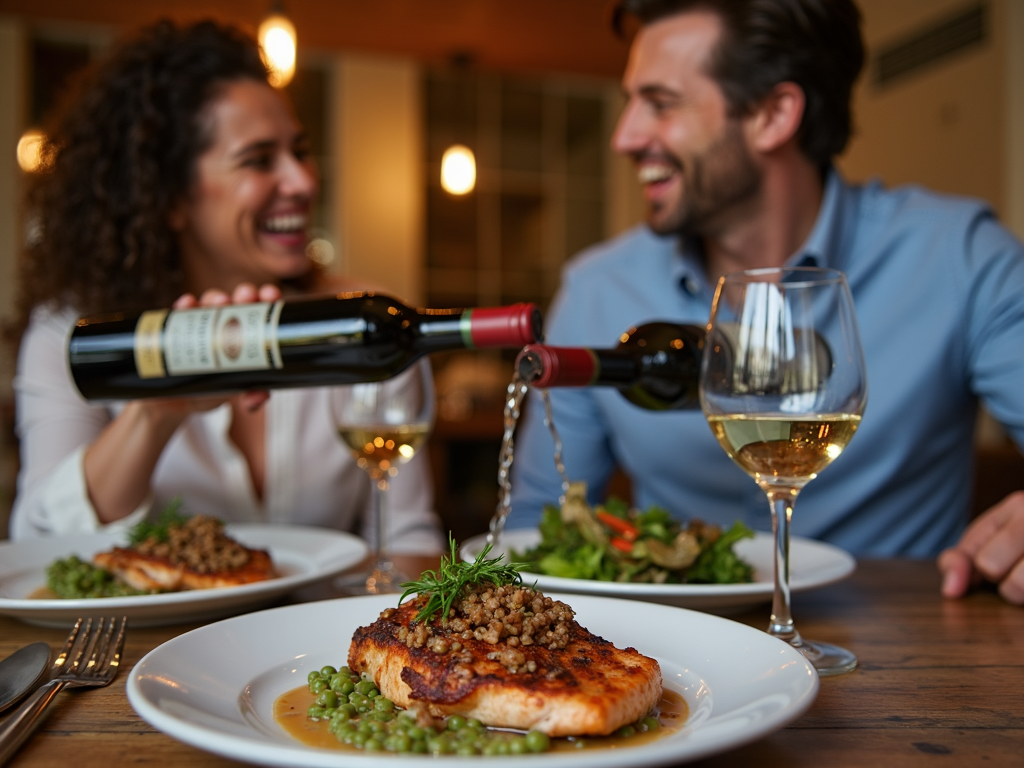 Couple enjoying wine at dinner
