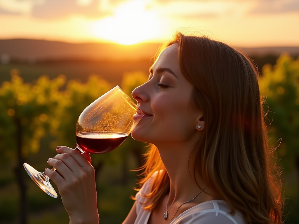 Tasting wine and savoring its flavors.