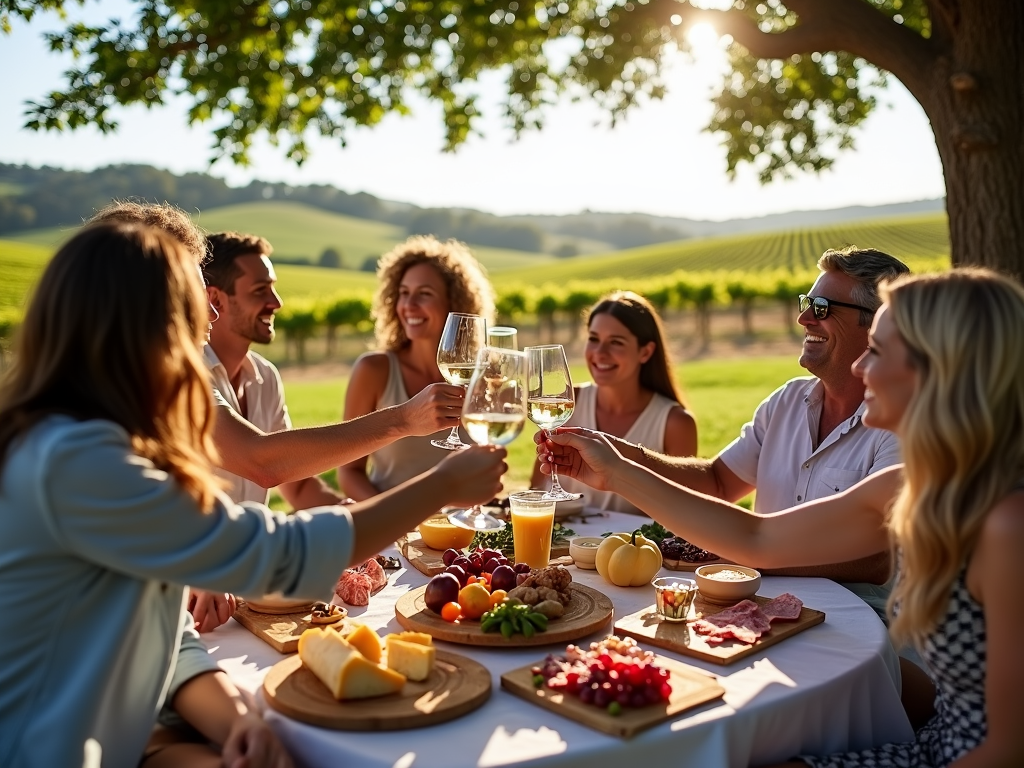 Friends enjoying a vineyard picnic in Sonoma County