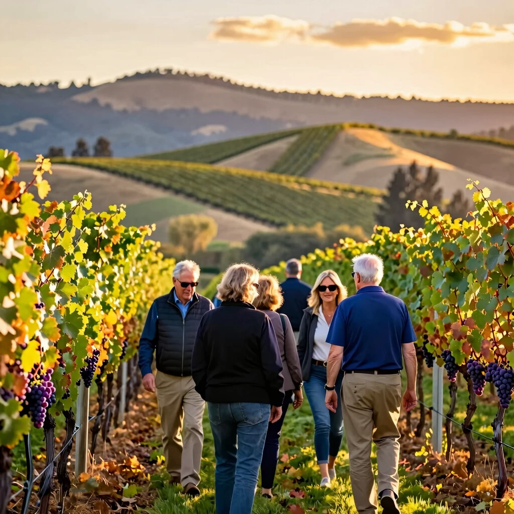 Visitors enjoying a vineyard tour at Beringer Vineyards