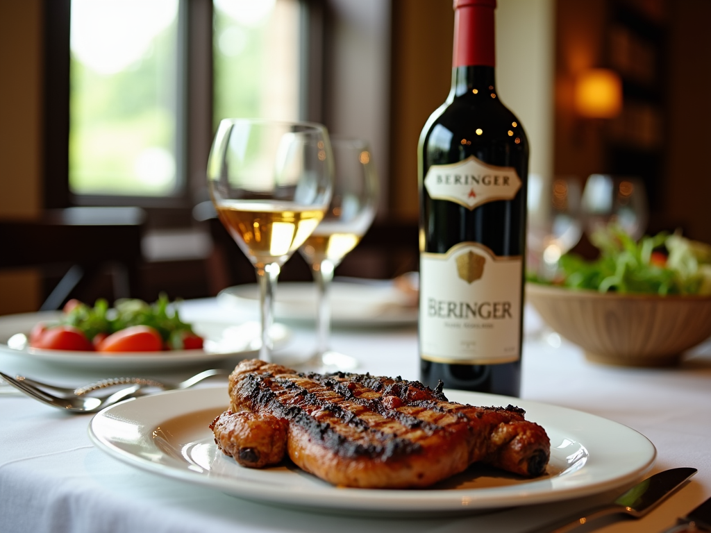 Dining table with Beringer wine and food pairing