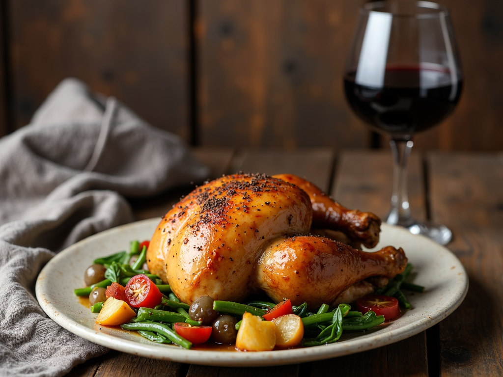 Roasted chicken with Pinot Noir.